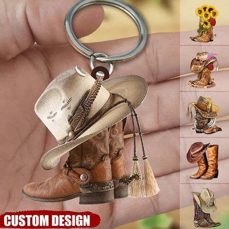 Personalized Boots And Hat Cowboy Cowgirl Acrylic Keychain